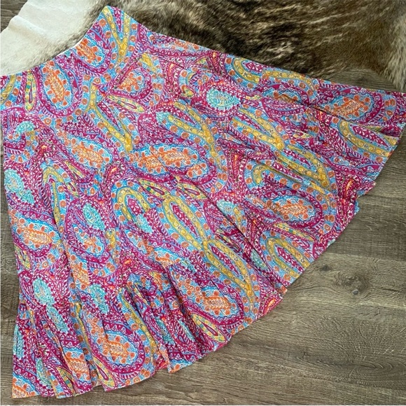 Lauren Ralph Lauren Red/Blue/Mulit-color Paisley Tiered Cotton Maxi Skirt. MED. - Picture 10 of 11